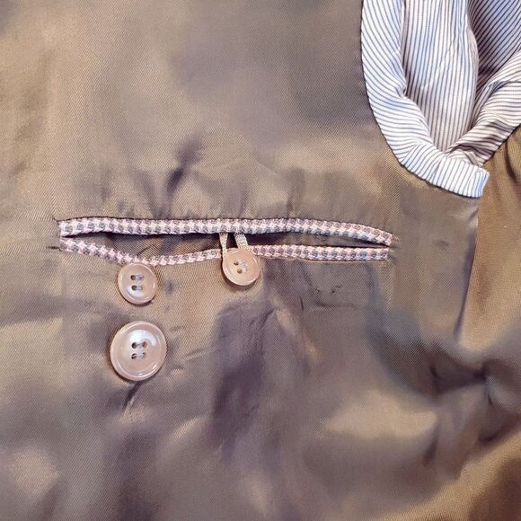 Vintage Mario Desutti Pink Taupe Brown Blazer Sport Coat Sz L Blue Stripe - Picture 5 of 6